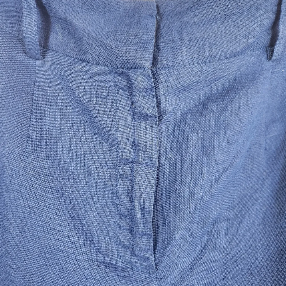 Sézane Jude Cropped Pants Indigo Linen Cotton Tailored Preppy Cuffed FR 36 US 4